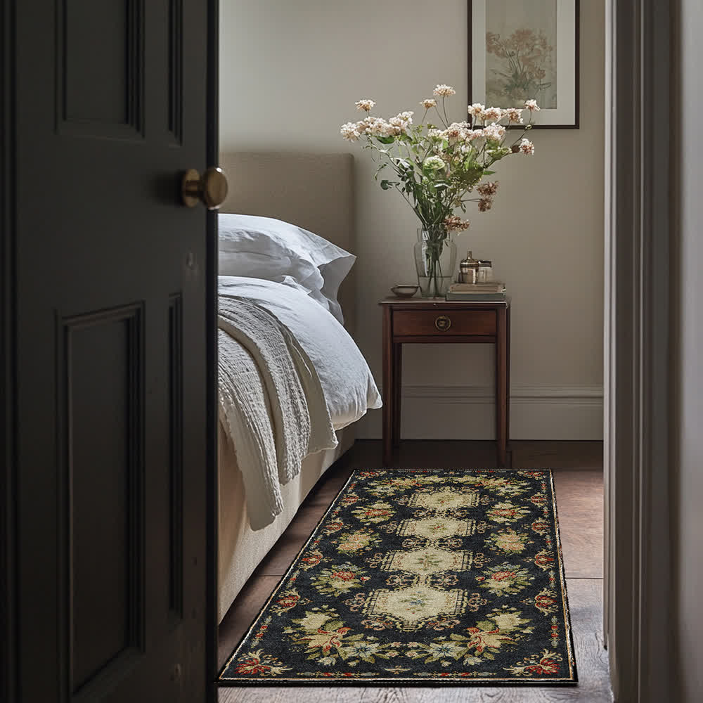 Tapis de cuisine lavable et antidérapant avec motif floral rétro