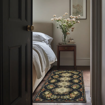 Tapis de cuisine lavable et antidérapant avec motif floral rétro