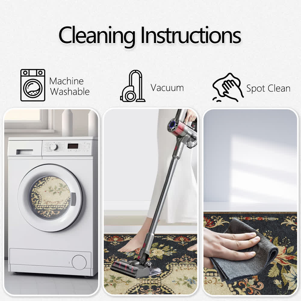 Tapis de cuisine lavable et antidérapant avec motif floral rétro