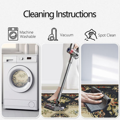 Tapis de cuisine lavable et antidérapant avec motif floral rétro