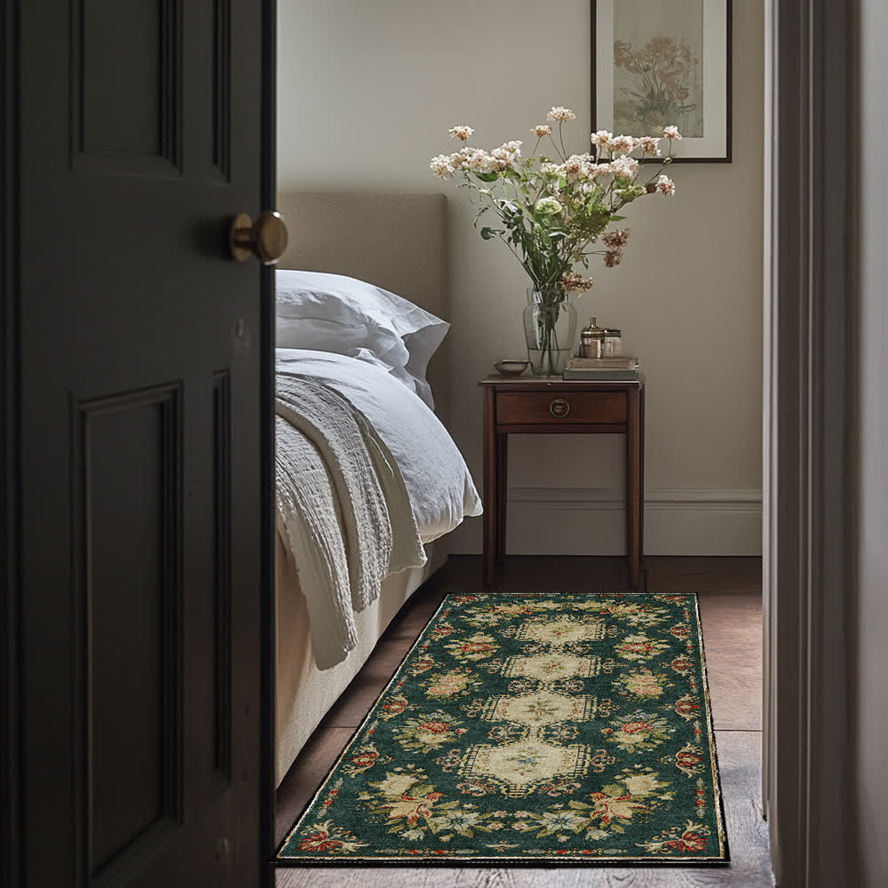 Tapis de cuisine lavable et antidérapant avec motif floral rétro