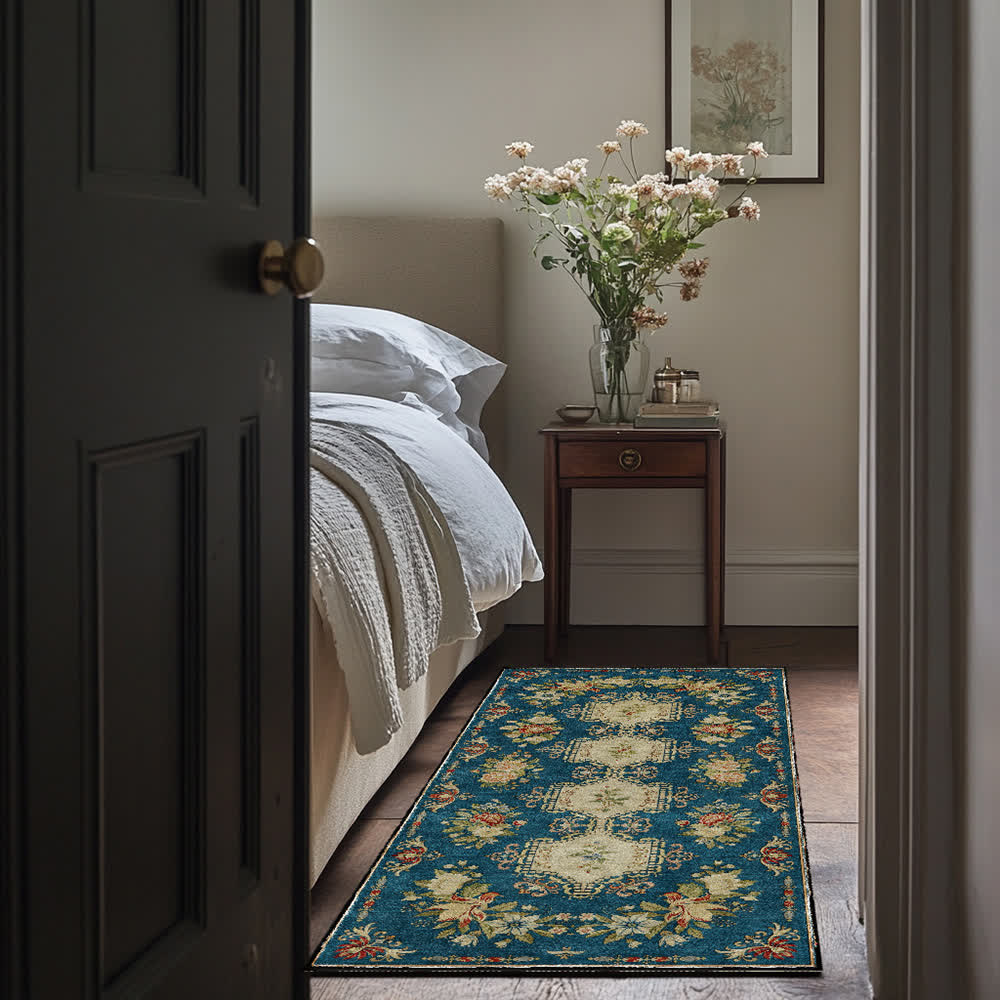Tapis de cuisine lavable et antidérapant avec motif floral rétro