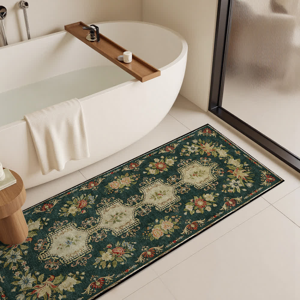 Tapis de cuisine lavable et antidérapant avec motif floral rétro