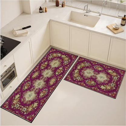 Tapis de cuisine lavable et antidérapant avec motif floral rétro