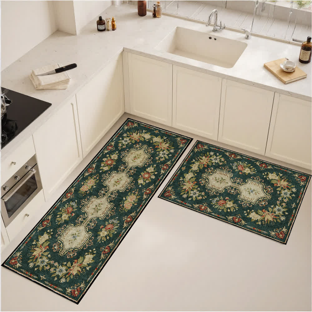 Tapis de cuisine lavable et antidérapant avec motif floral rétro