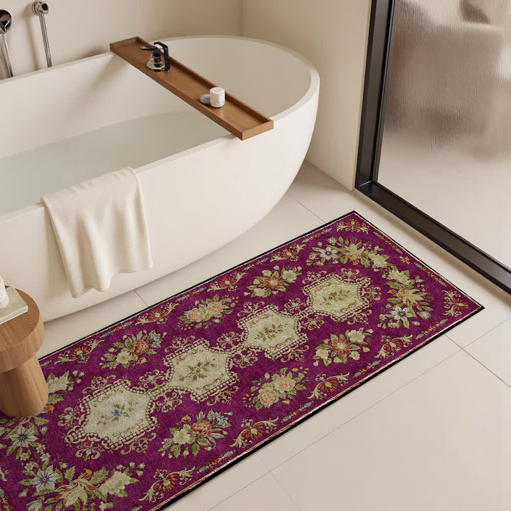 Tapis de cuisine lavable et antidérapant avec motif floral rétro