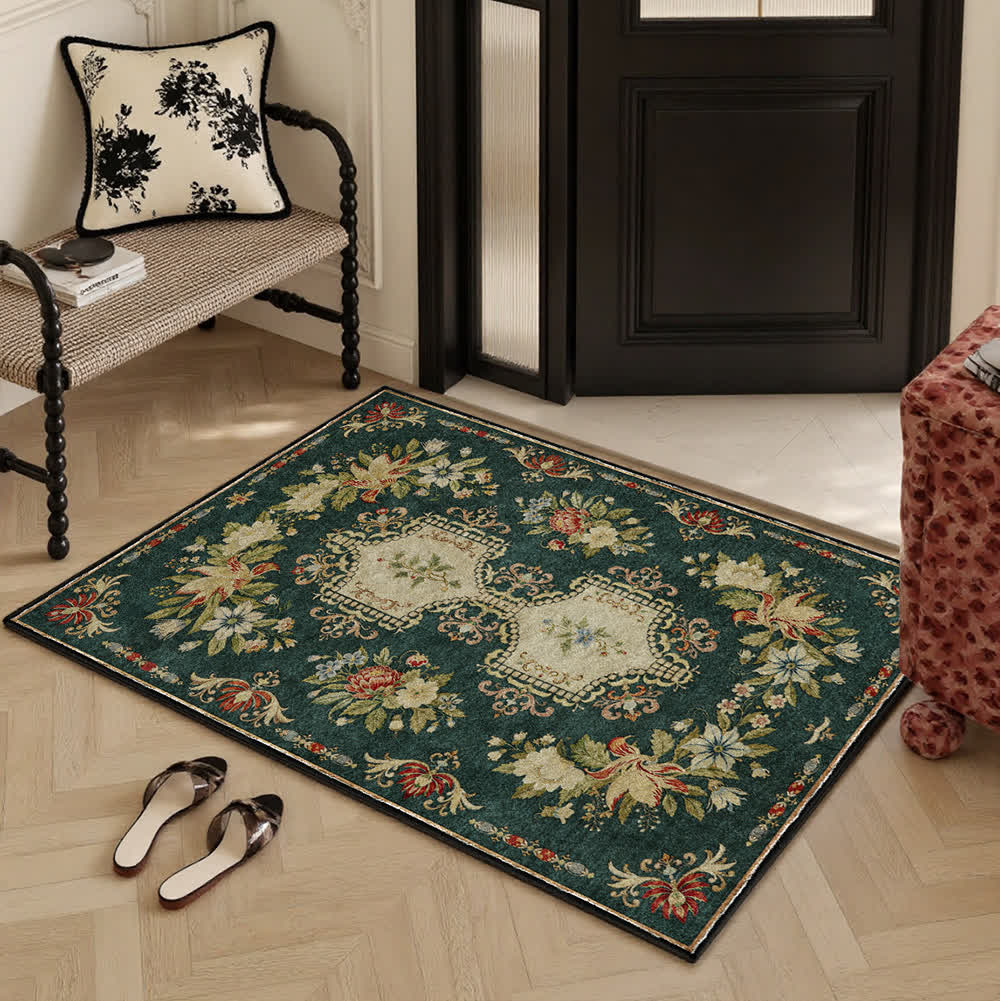 Tapis de cuisine lavable et antidérapant avec motif floral rétro