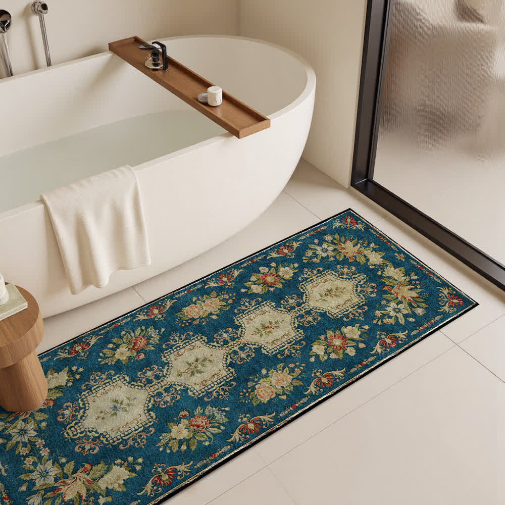 Tapis de cuisine lavable et antidérapant avec motif floral rétro