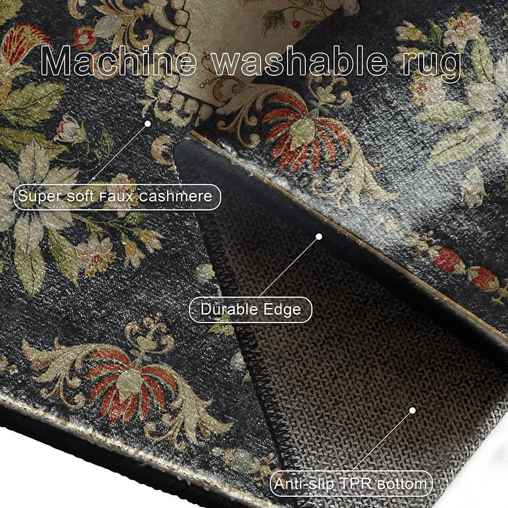Tapis de cuisine lavable et antidérapant avec motif floral rétro