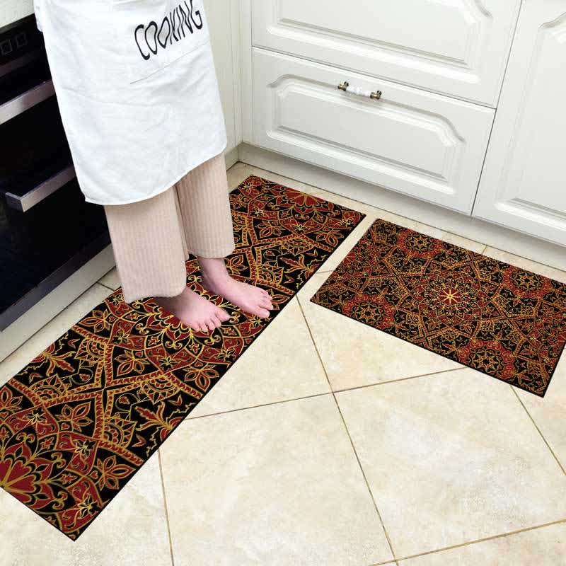 Tapis de cuisine/d'entrée absorbant l'eau de style mandala rétro
