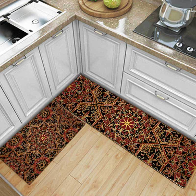 Tapis de cuisine/d'entrée absorbant l'eau de style mandala rétro