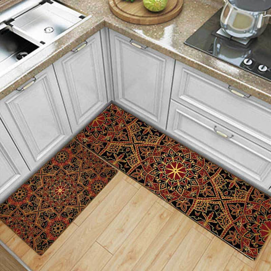 Tapis de cuisine/d'entrée absorbant l'eau de style mandala rétro