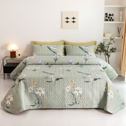 Couette rustique en coton avec motif floral et feuilles