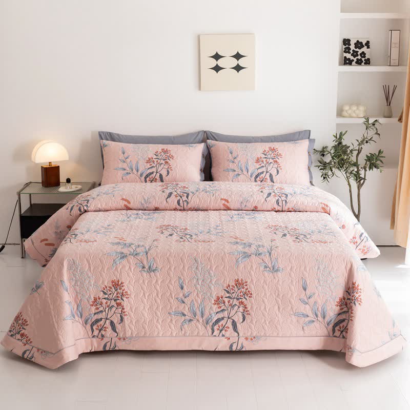 Couette rustique en coton avec motif floral et feuilles