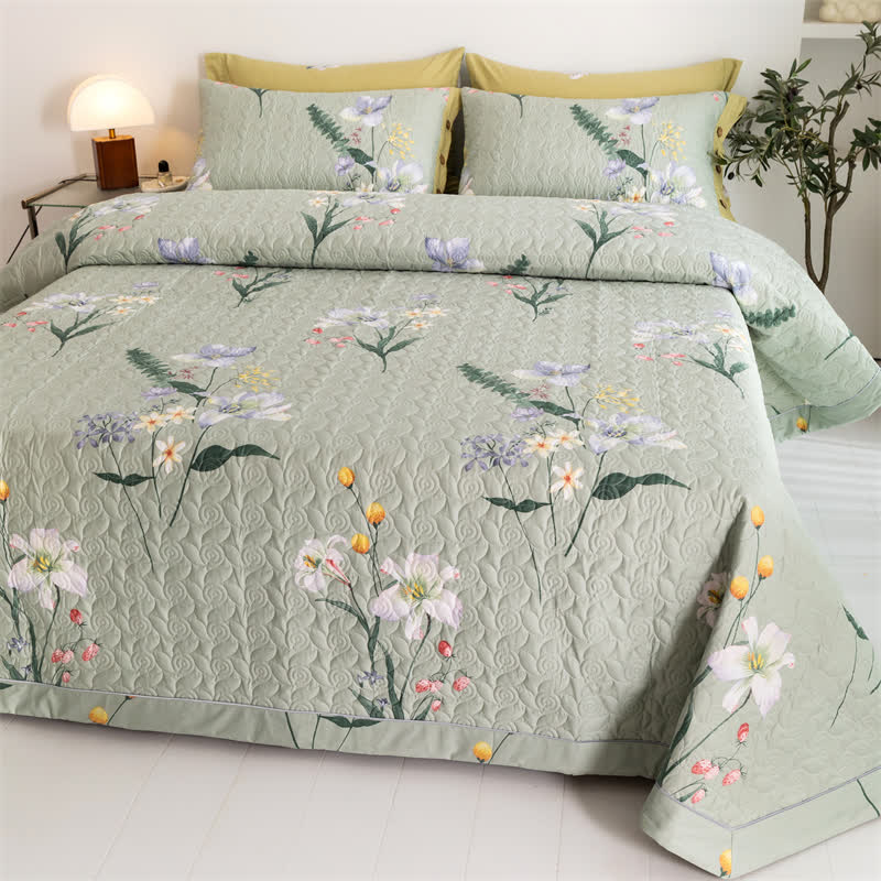 Couette rustique en coton avec motif floral et feuilles