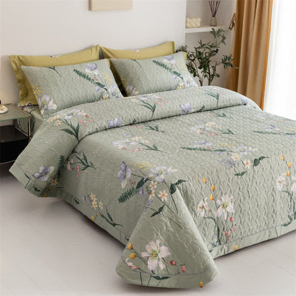 Couette rustique en coton avec motif floral et feuilles