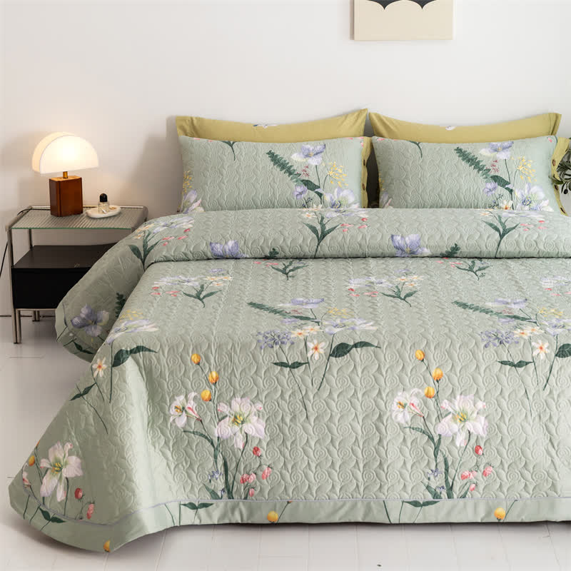 Couette rustique en coton avec motif floral et feuilles