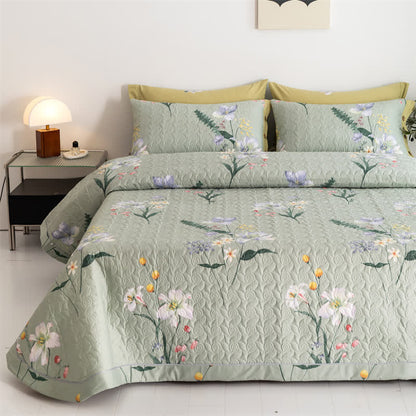 Couette rustique en coton avec motif floral et feuilles