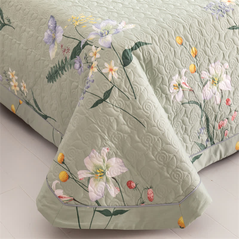 Couette rustique en coton avec motif floral et feuilles