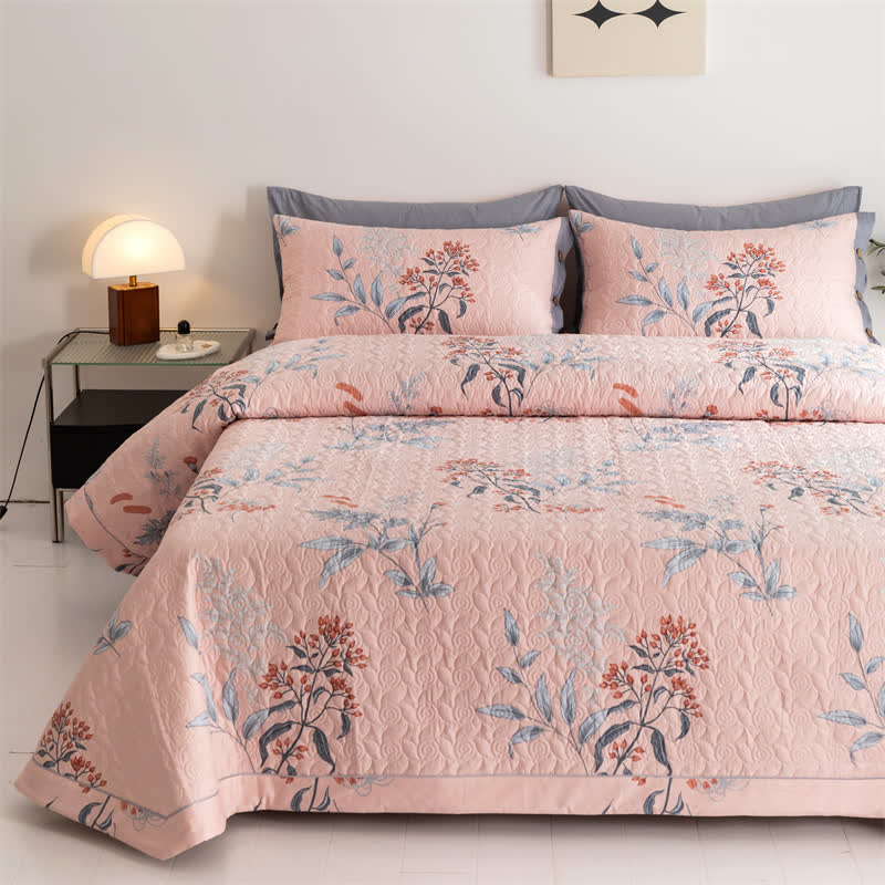 Couette rustique en coton avec motif floral et feuilles