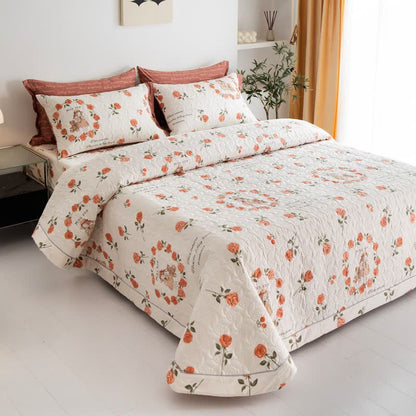 Couette rustique en coton à motif de roses
