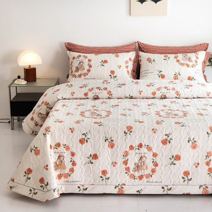 Couette rustique en coton à motif de roses