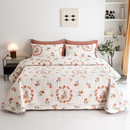 Couette rustique en coton à motif de roses