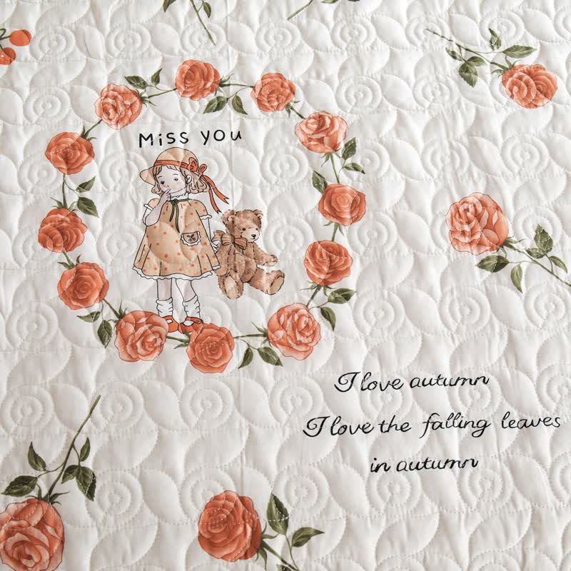 Couette rustique en coton à motif de roses