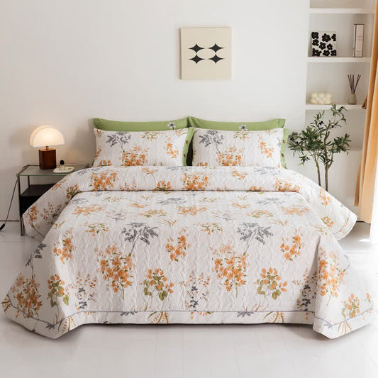 Couette en coton orange à imprimé botanique floral