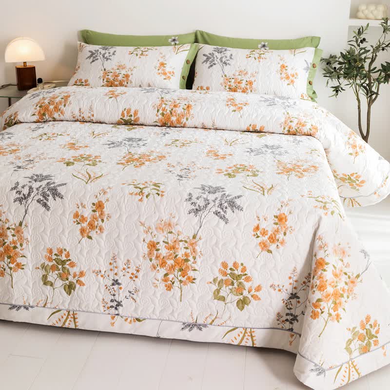Couette en coton orange à imprimé botanique floral
