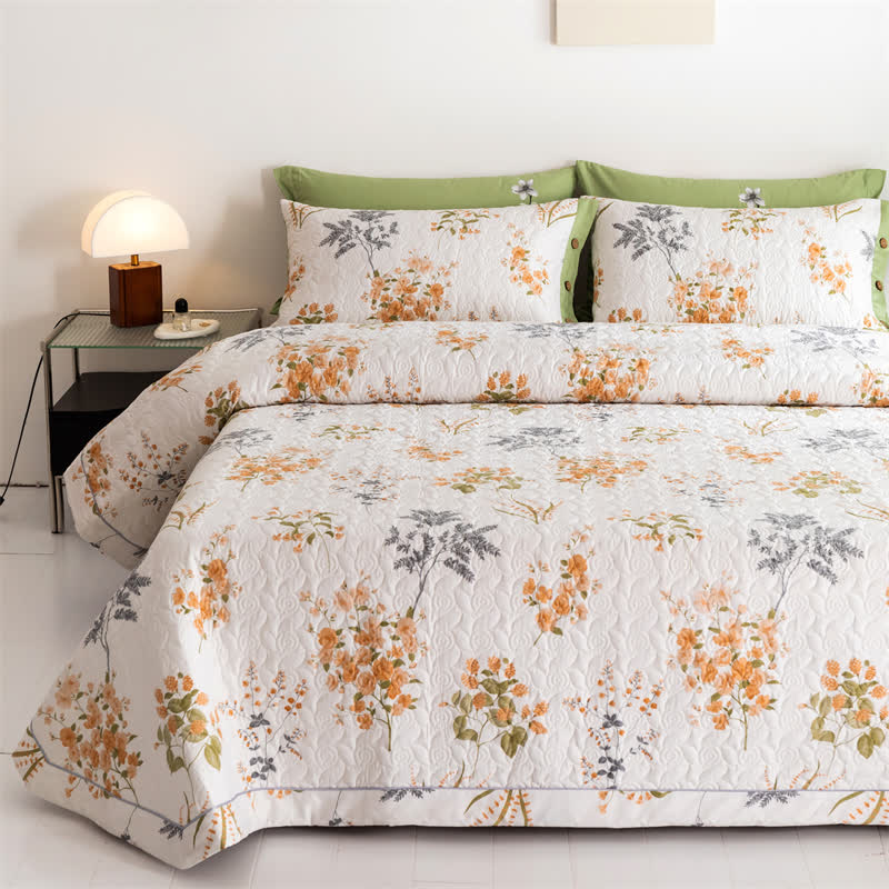 Couette en coton orange à imprimé botanique floral