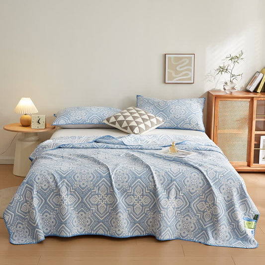 Élégante couverture réversible en gaze de coton double épaisseur à motif floral