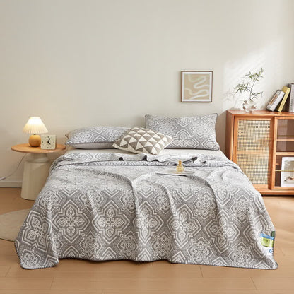 Élégante couverture réversible en gaze de coton double épaisseur à motif floral