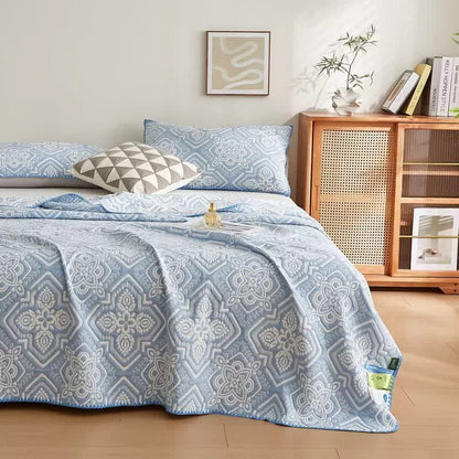 Élégante couverture réversible en gaze de coton double épaisseur à motif floral