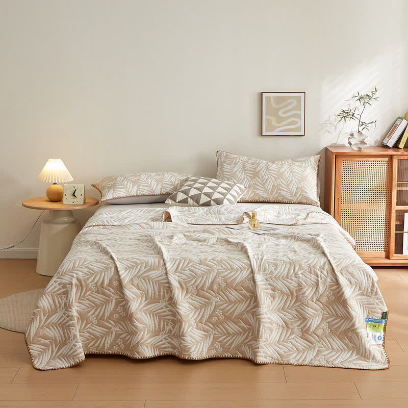 Élégante couverture réversible en gaze de coton double épaisseur avec des feuilles