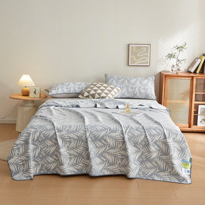 Élégante couverture réversible en gaze de coton double épaisseur avec des feuilles