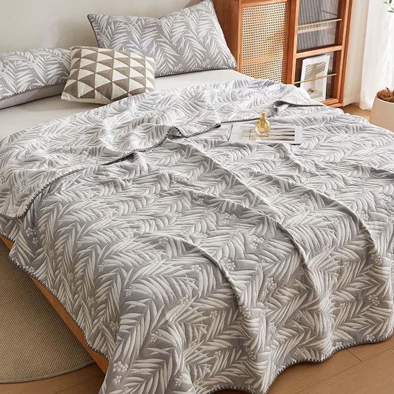 Élégante couverture réversible en gaze de coton double épaisseur avec des feuilles