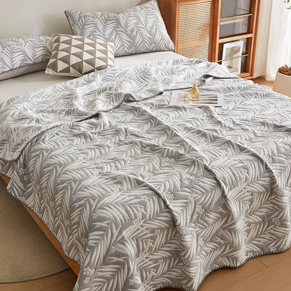 Élégante couverture réversible en gaze de coton double épaisseur avec des feuilles