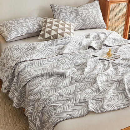 Élégante couverture réversible en gaze de coton double épaisseur avec des feuilles