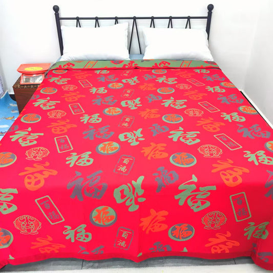 Couette réversible en gaze de coton pur avec symboles porte-bonheur rétro