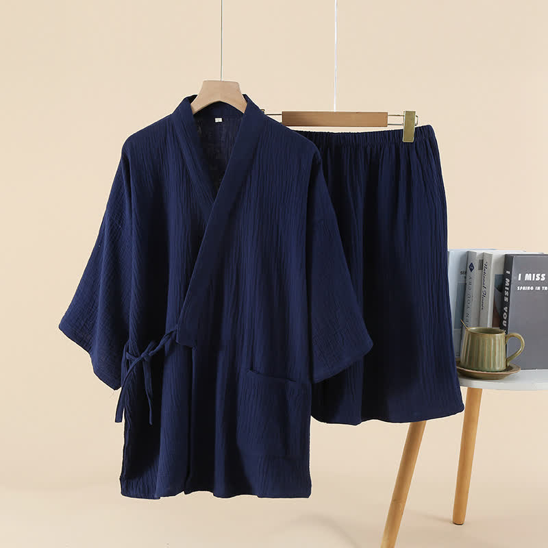 Ensemble pyjama kimono unisexe en gaze de coton unie