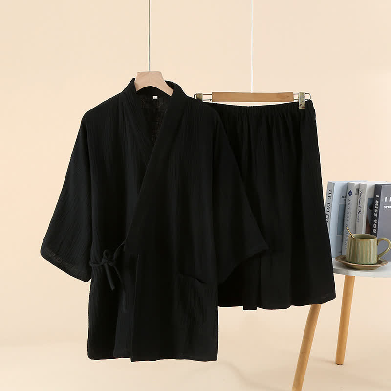 Ensemble pyjama kimono unisexe en gaze de coton unie