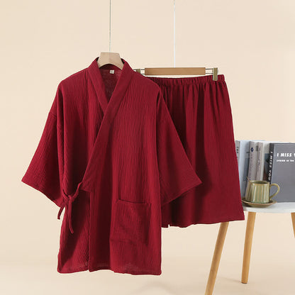 Ensemble pyjama kimono unisexe en gaze de coton unie