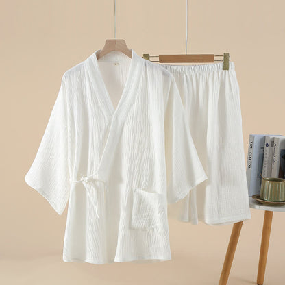Ensemble pyjama kimono unisexe en gaze de coton unie