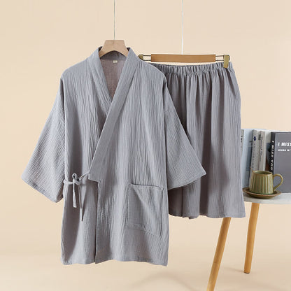 Ensemble pyjama kimono unisexe en gaze de coton unie