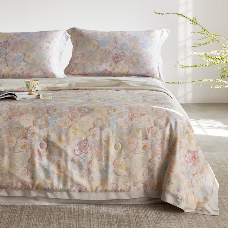Élégante couverture d'été en fibre lyocell avec imprimé rose