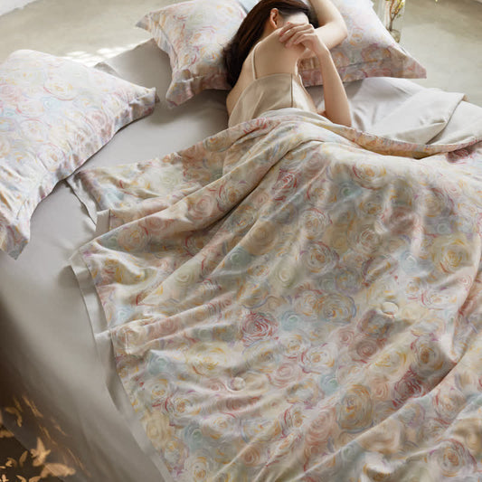 Élégante couverture d'été en fibre lyocell avec imprimé rose