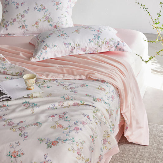 Couverture d'été florale rustique en fibre lyocell, soyeuse