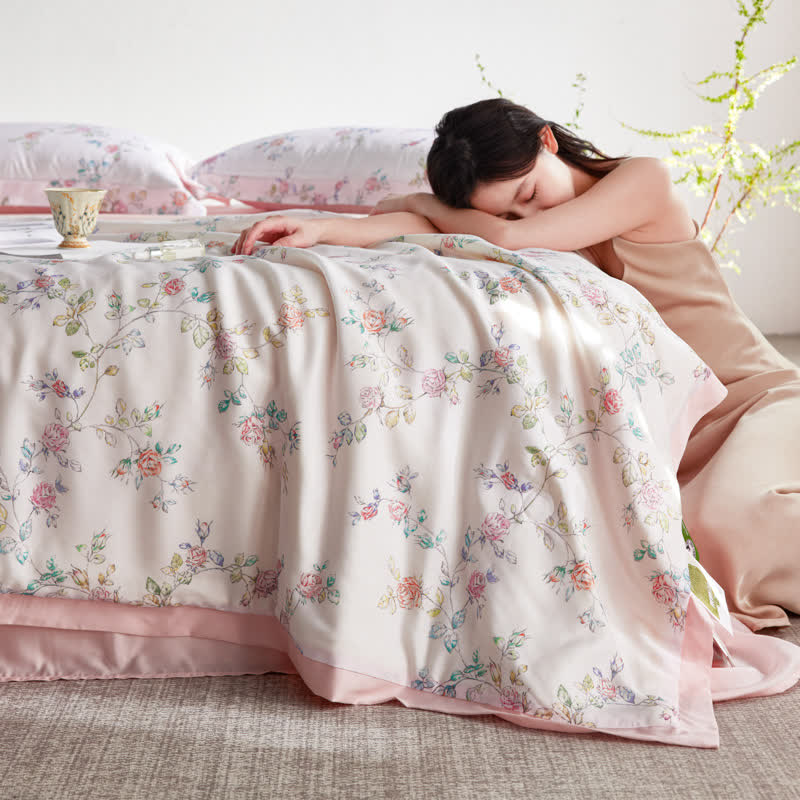 Couverture d'été florale rustique en fibre lyocell, soyeuse