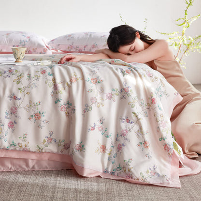Couverture d'été florale rustique en fibre lyocell, soyeuse